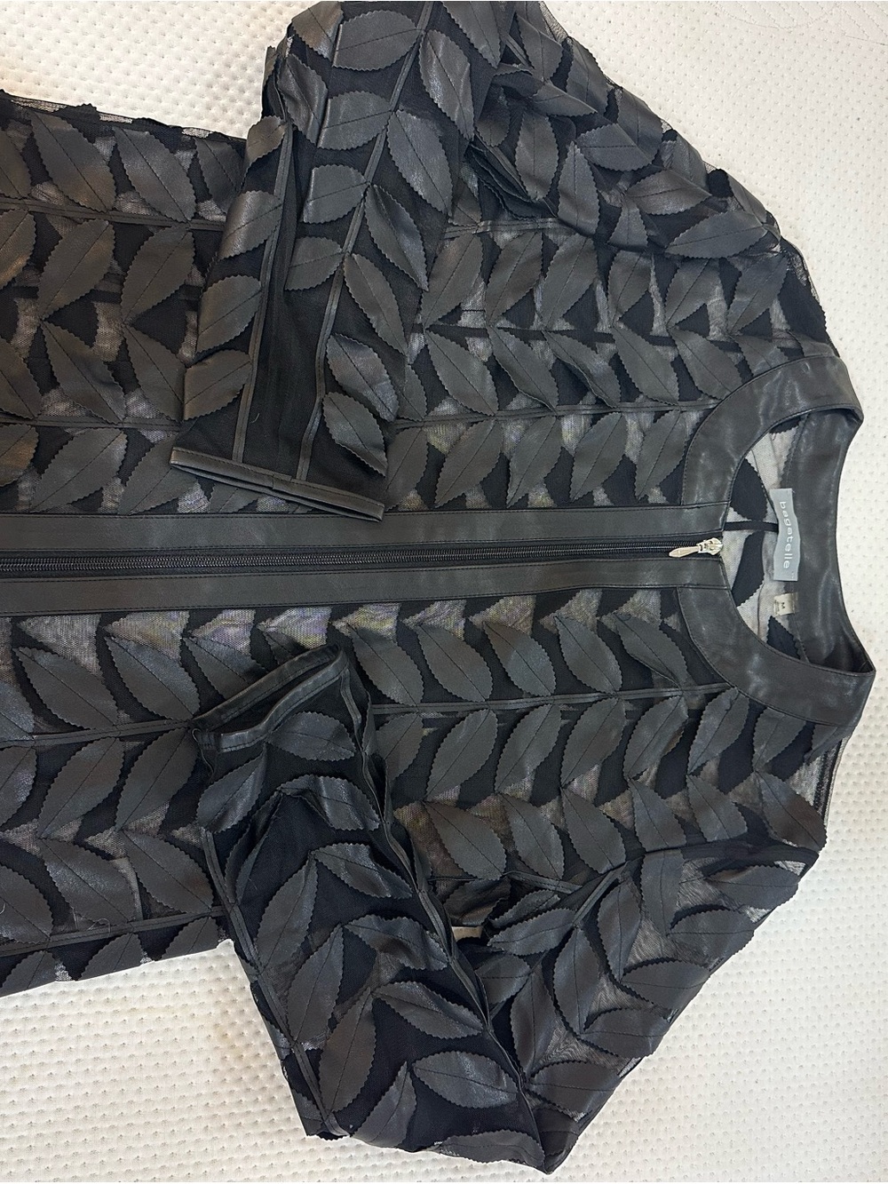 NIC+ZOE Black Leaf-Applique Zip Front Jacket
